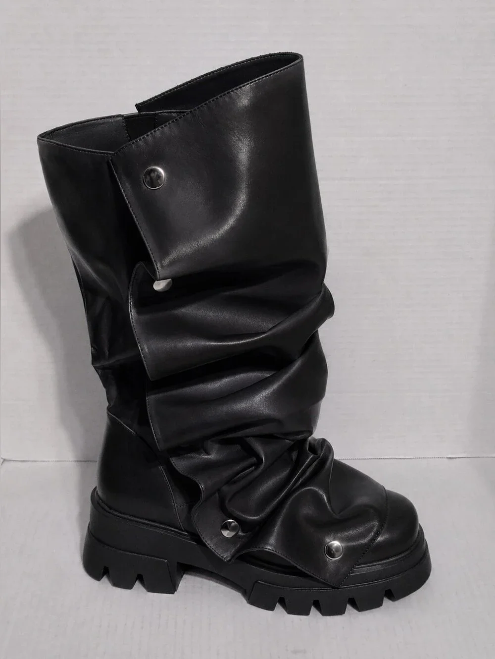 Size 7.5 Black Platform Boots w/ Removable Snap-On Wrap Panels Chunky Lug Sole